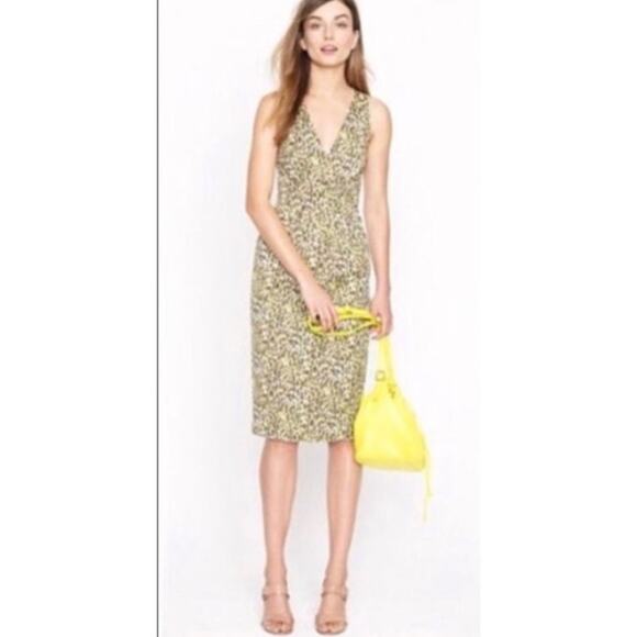 J. Crew Textured Leopard Print V Neck Sleeveless Dress Size XS Brown Cream - Picture 1 of 9